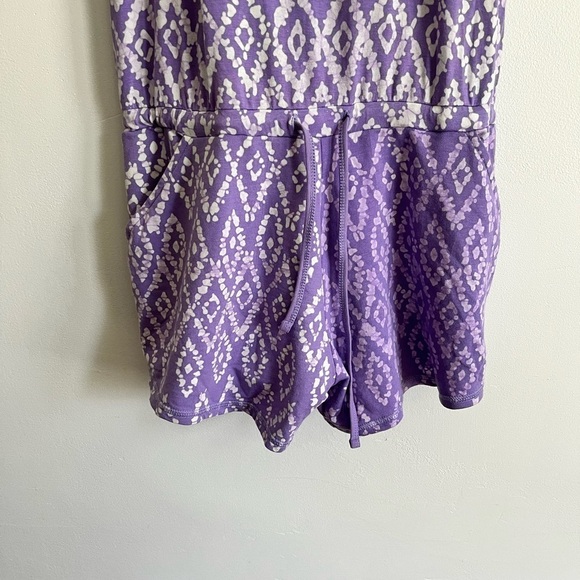 Tasc Organic Cotton Bamboo Festival Drawstring Open Halter Back Purple Romper - Picture 4 of 13